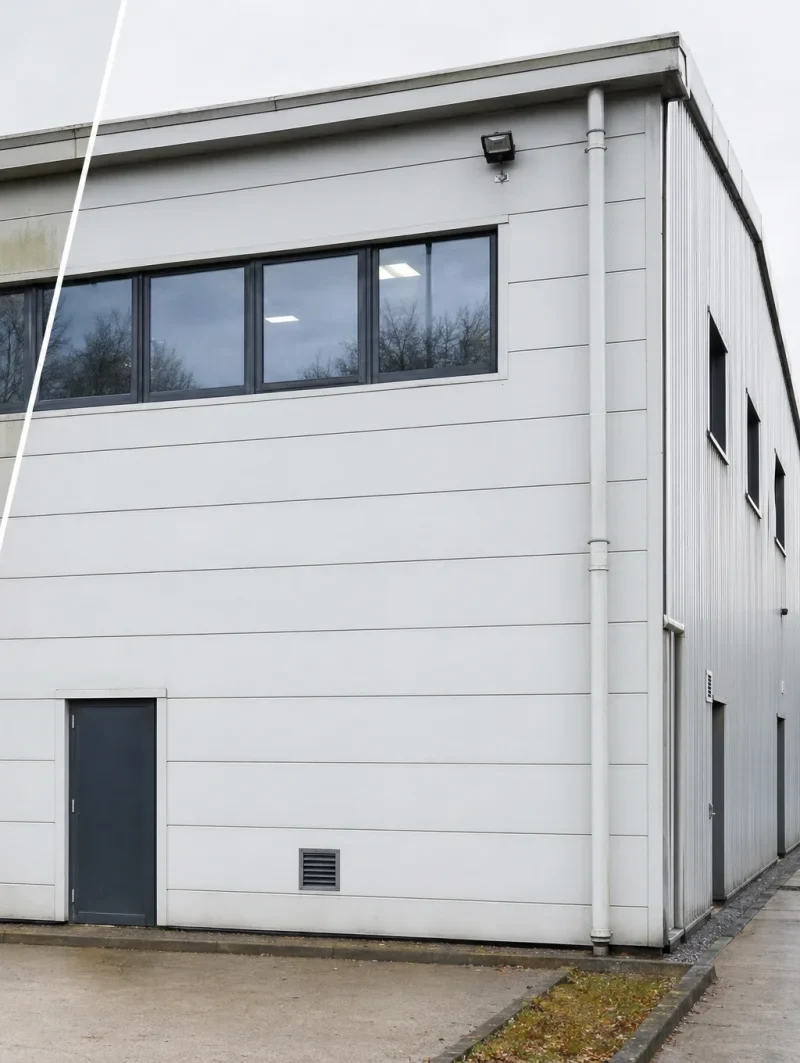 Same commercial unit after exterior low-pressure clean