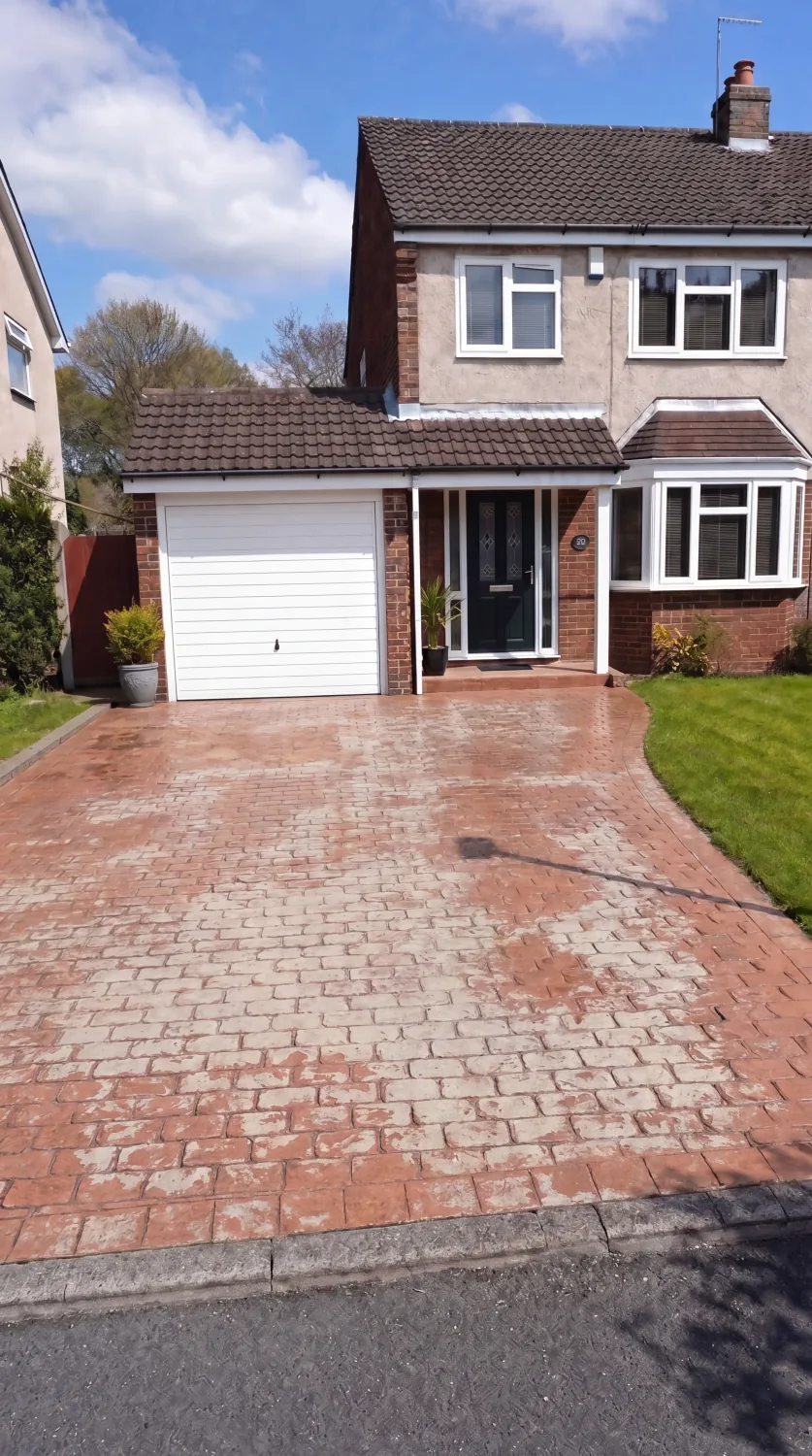 Imprinted concrete drive before cleaning