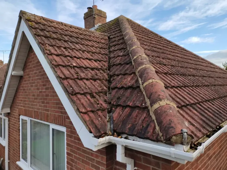 Concrete tiled roof before cleaning — algae and lichen